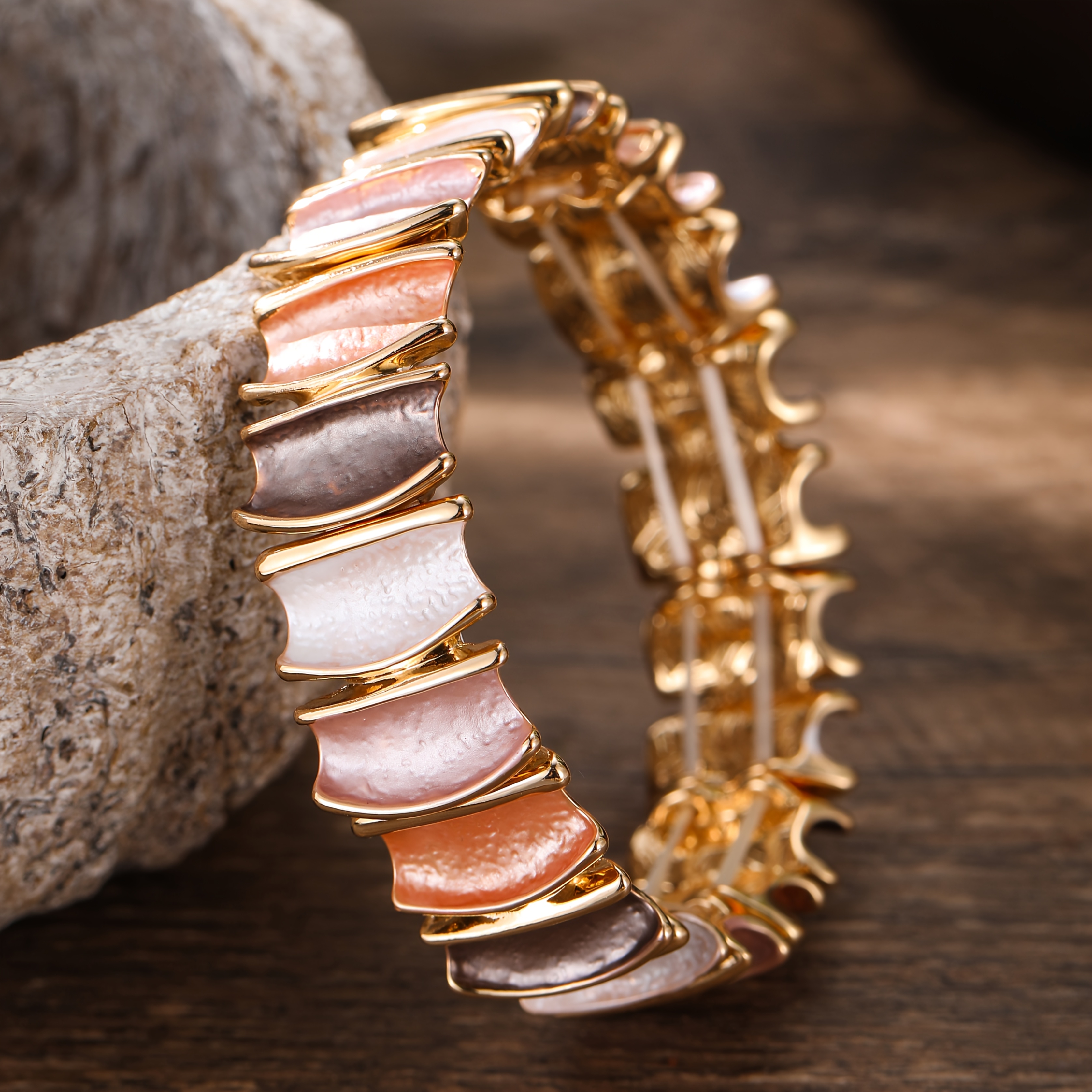 Women's Macaron-Colored Enamel Plated Stretch Bracelet, Elegant Gift